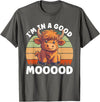 Funny Cow Design Farm Animal Lover Farmer Cowgirl Highland Cow Moo In A Good Mooood Carton Cow T-Shirt - Asphalt Grey