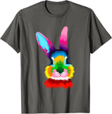 Colorful Rabbit Head Safari Animal Art Wildlife T-Shirt in Asphalt Grey