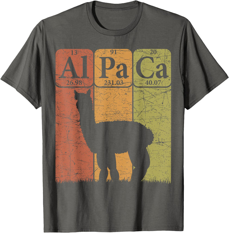 Alpaca Llama Periodic Chemistry Elements Retro Alpaca Periodic Table Elements Llama Alpaca Vintage T-Shirt - Asphalt Grey