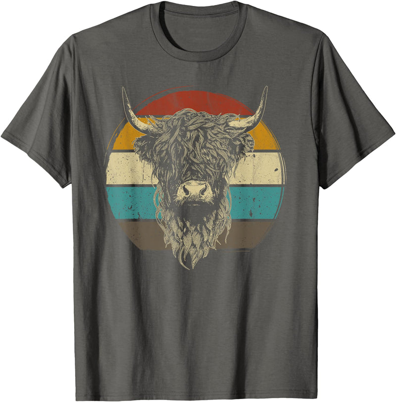 Scottish Highland Cow Lovers men woman kids Scottish Highland Cow Cattle Hairy Cow Retro for Cow Lovers T-Shirt - Asphalt