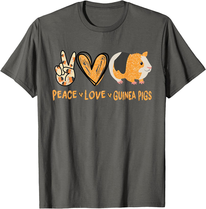 Funny Guinea Pig Lover Peace Love Guinea Pigs Cute Guinea Pig Lover T-Shirt - Asphalt Grey