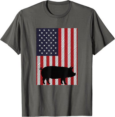 Patriotic Pig Silhouette American Flag Farm Kids Fourth T-Shirt