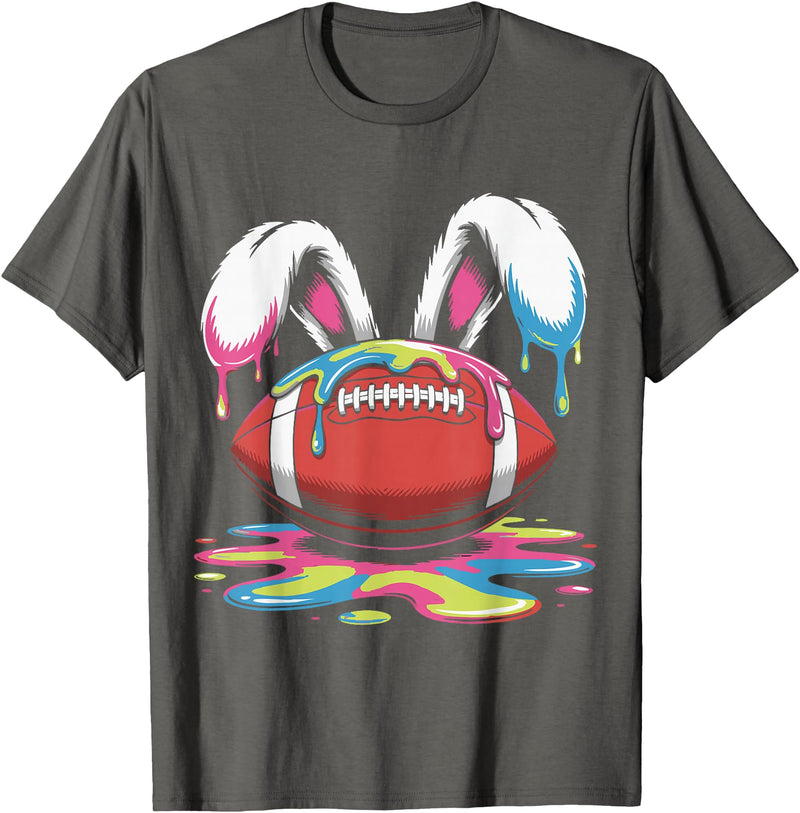 Funny Easter Football Bunny Ears Paint Ice Cream Drip Rabbit T-Shirt in Asphalt Grey
