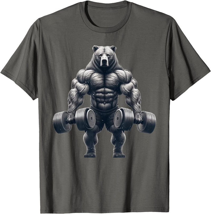 Bear Powerlifting Weightlifting Gym Apparel Bear Powerlifting Weightlifting Gym Workout T-Shirt - Asphalt Grey