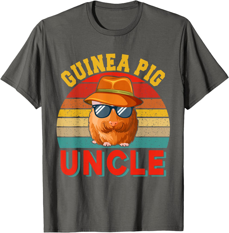 Rodent Father's Day Costume Vintage Retro Guinea Pig Uncle Cute Guinea Pig Sunglasses T-Shirt - Asphalt Grey