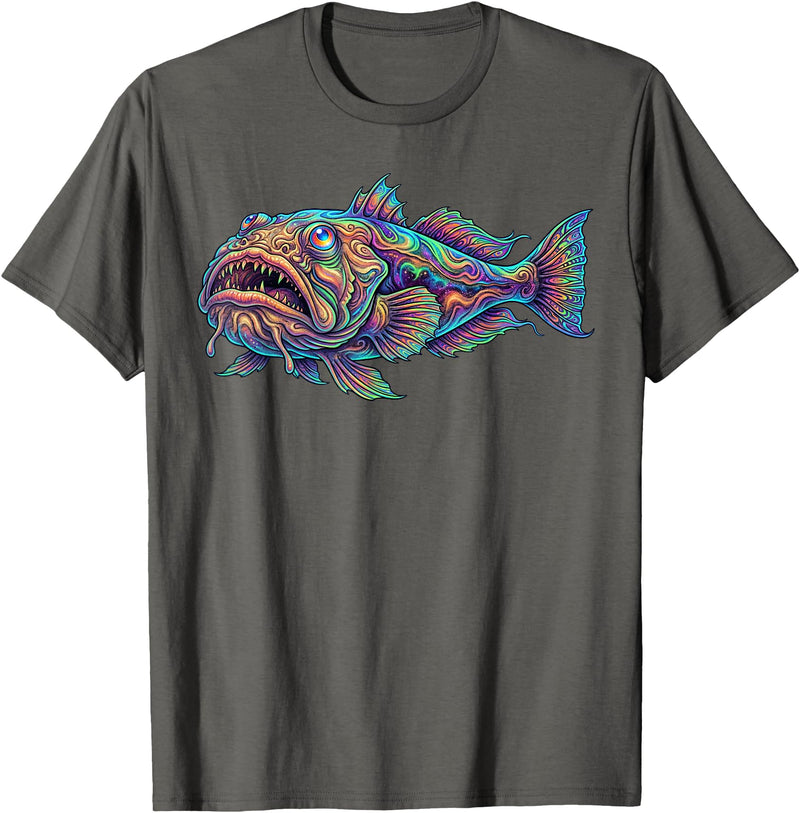 Abstract Ocean Art Stargazer Fish Deep Sea Aquarium Bottom Dweller T-Shirt - Asphalt Grey