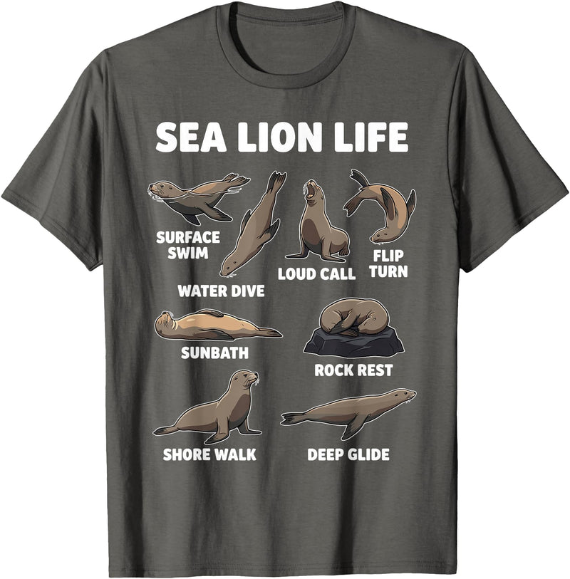 Sea Lion Lover Funny Ocean Animal Design Sea Lion Life Funny Seal Marine Animal Behavior T-Shirt - Asphalt Grey