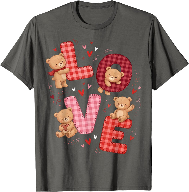 Love Teddy Bear Girl Valentine Women Cute Teddy Bear Women Valentines Shirt Girl Love Heart T-Shirt - Asphalt Grey