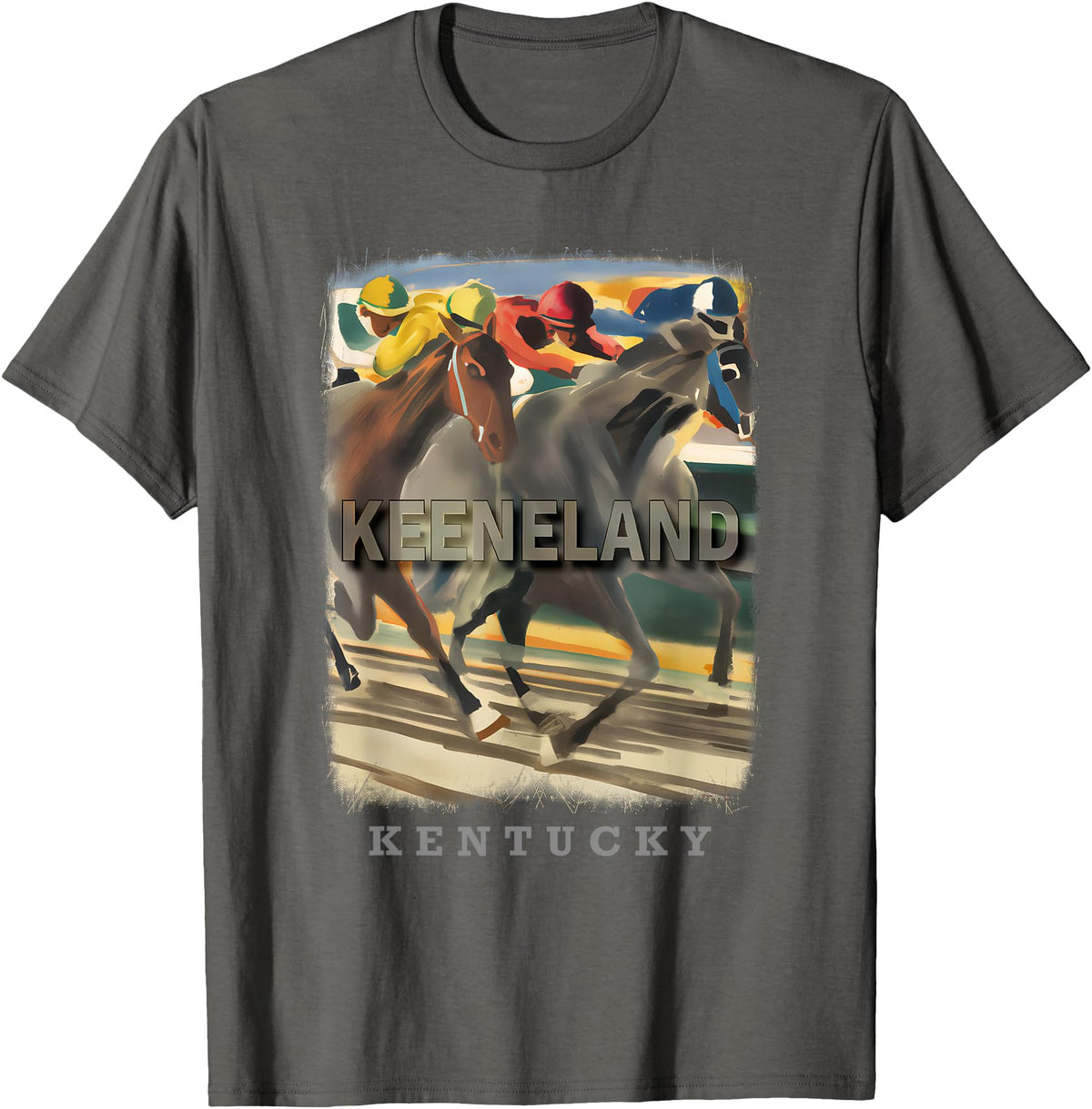 Keeneland Kentucky Horse Racing Excitement Keeneland Kentucky KY Horse Racing Excitement SD447 T-Shirt - Asphalt Grey