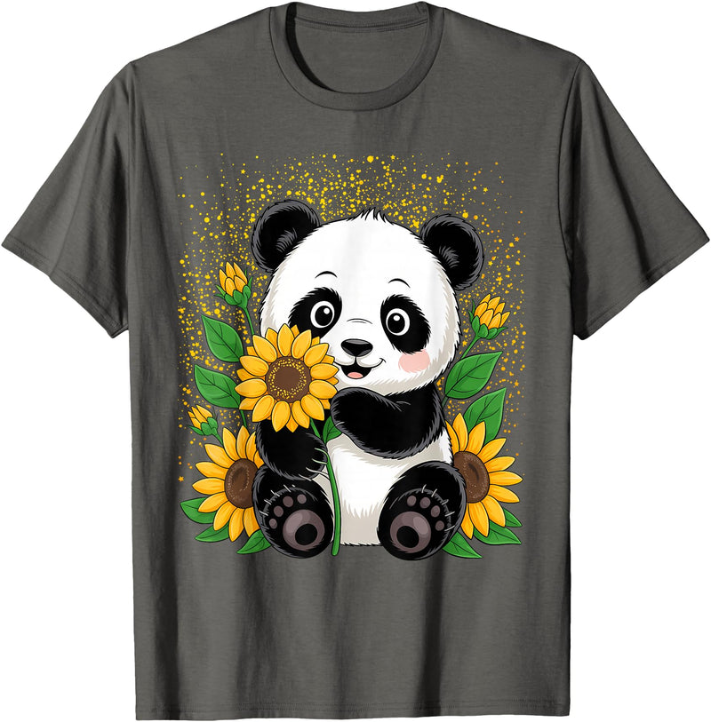 Panda Lover Gift Co. Panda Bear with Sunflowers, Panda Bear T-Shirt - Asphalt Grey