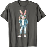 Funny Bunny Sunglasses Rabbit Coquette Bow Easter Trendy T-Shirt in Asphalt Grey