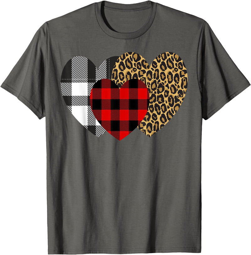 Leopard Heart Buffalo Red Black Plaid Gift Leopard Heart Buffalo Red Black Plaid Heart Valentine Day T-Shirt - Asphalt Grey