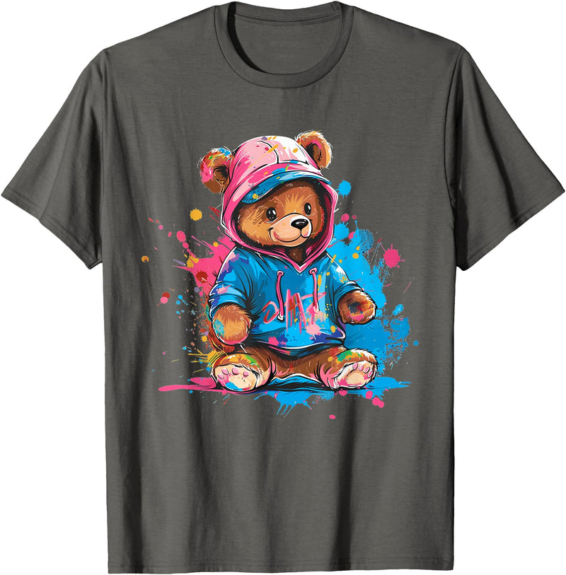 Teddy Bear Colorful Men WomenDesigns Hip Hop Colorful Teddy Bear Men Women Kids T-Shirt - Asphalt Grey
