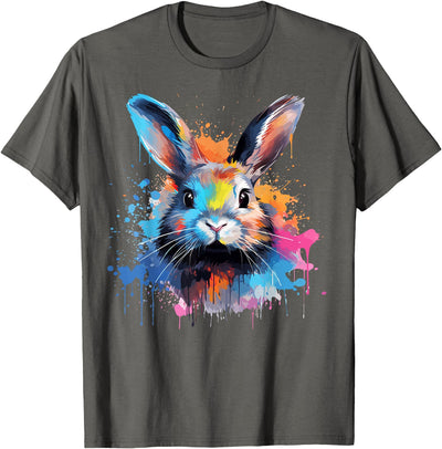 Rainbow Splash Art Bunny Portrait T-Shirt