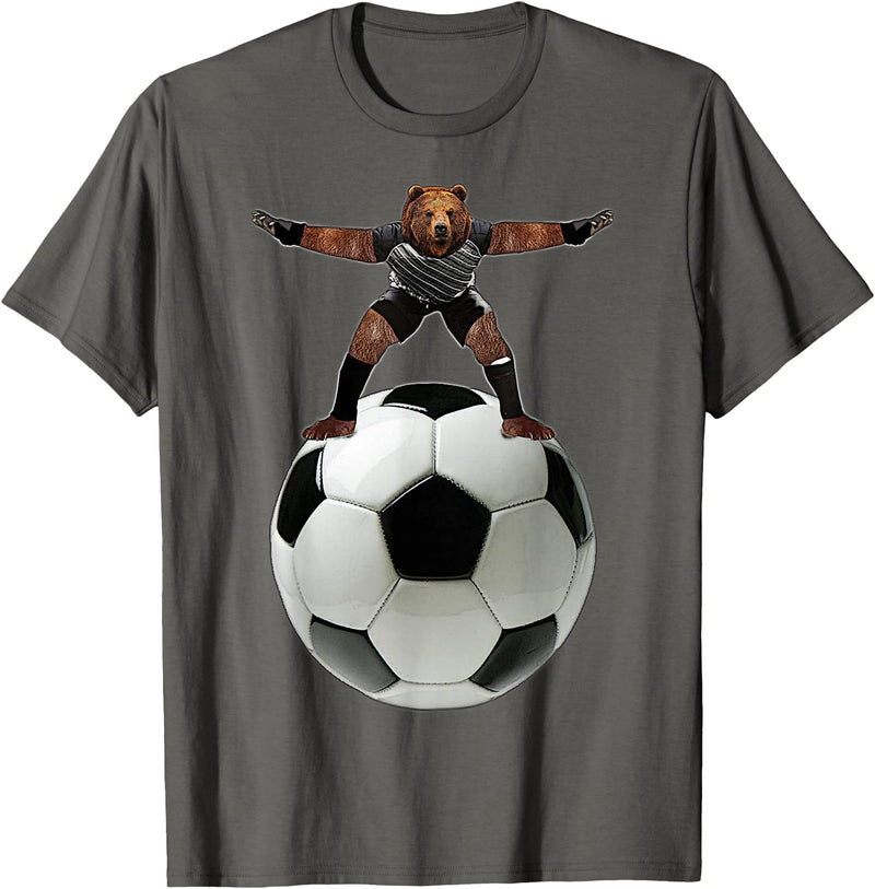 Behrbones Clothing Bear Goalie On Soccer Ball - by Behrbones T-Shirt - Asphalt Grey