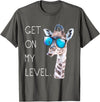 Funny Giraffe Zoo Tall Wildlife Tees & Gifts Get On My Level - Giraffe Glasses Giant Zoo Animal Saying T-Shirt - Asphalt Grey