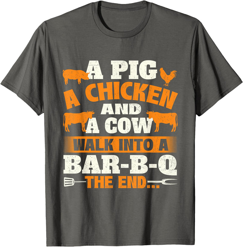 Funny BBQ Shirts A Pig A Chicken And A Cow - Grilling BBQ Lover Barbecue T-Shirt - Asphalt Grey