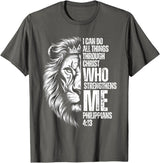 Philippians 4:13 Christian Jesus Lion Father Dad Christian Verse Lion Philippians 4:13 I Can Do All Things T-Shirt - Asphalt Grey