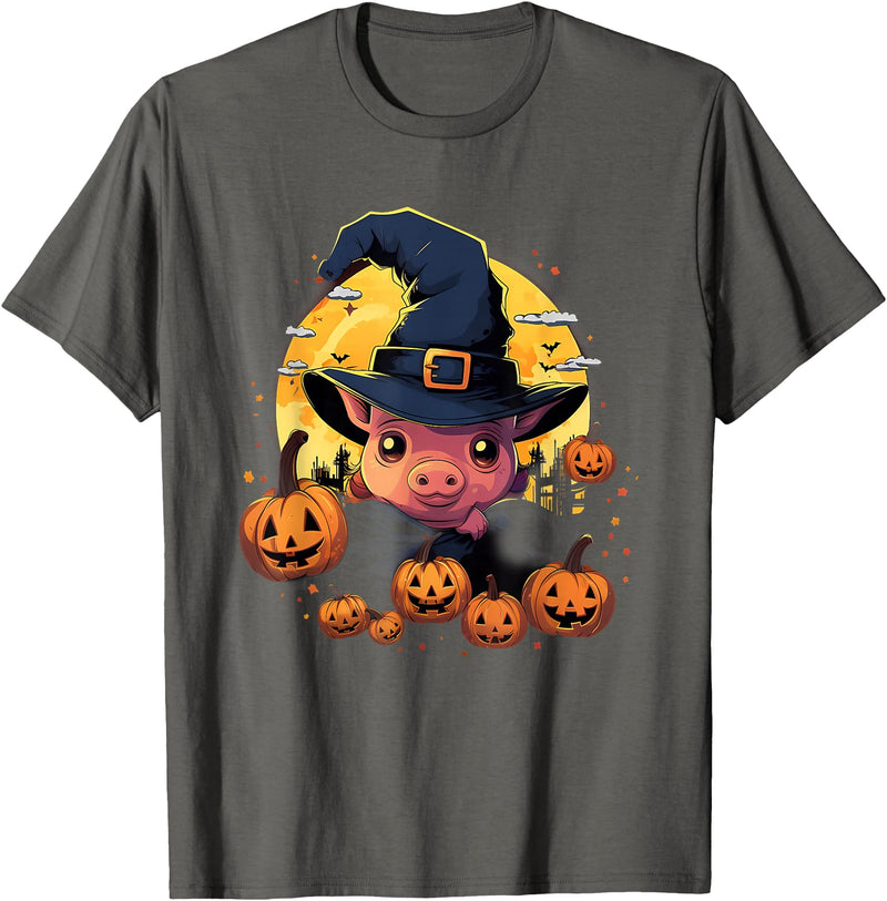 Pig Halloween Costumes Spooky Pig Witch Halloween T-Shirt - Asphalt Grey