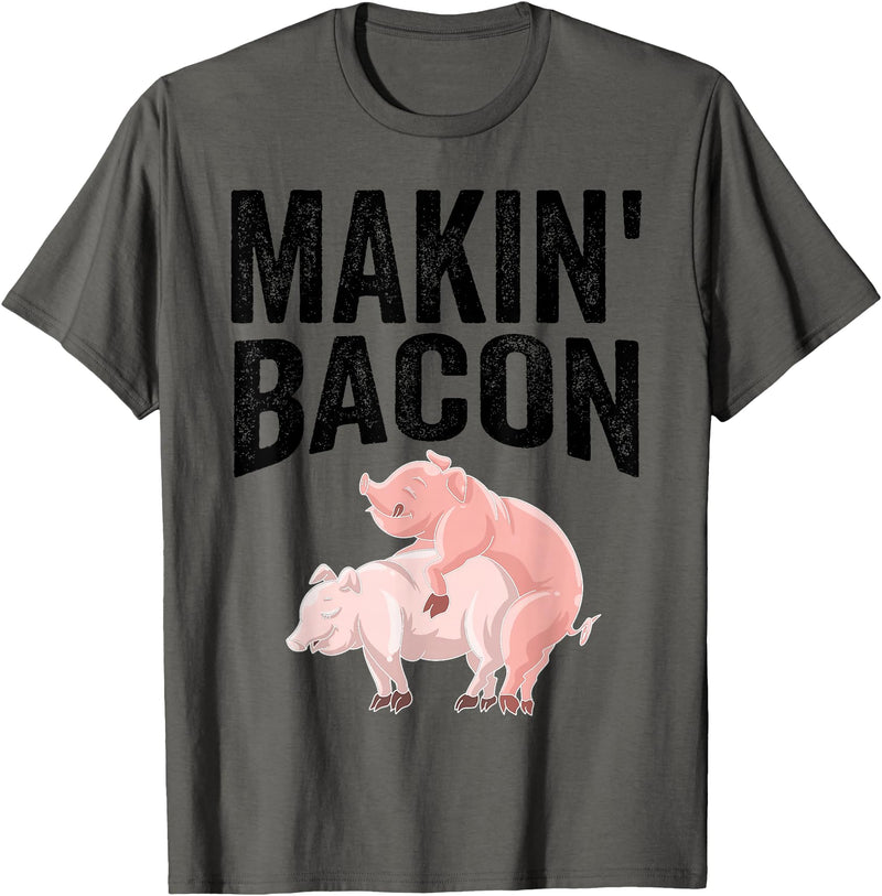 Cute Smoked Pork Lover Adult Humor Joke Designs Funny Making Bacon Gift For Men Women Cool Pig Bacon Joke T-Shirt - Asphalt Grey