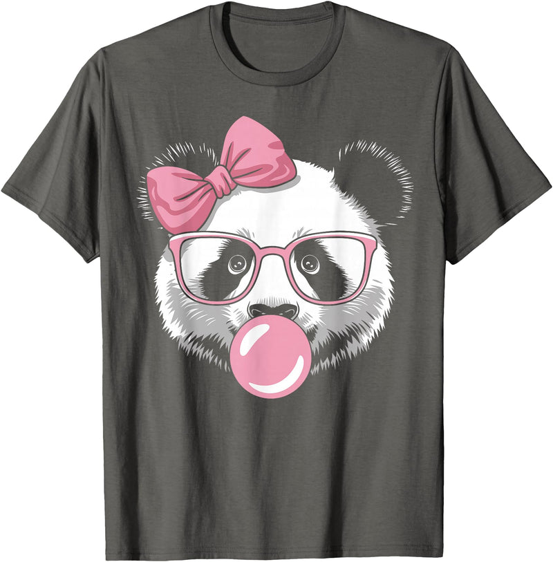 Panda Bear Bubblegum Panda Bear Wearing Glasses and Blowing Pink Bubble Gum T-Shirt - Asphalt Grey