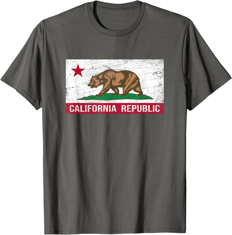 Graphic Club Inc. California Republic Flag - CA - Distressed Design - Classic T-Shirt - Asphalt Grey