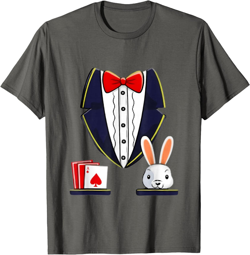 Magician Tuxedo with Cards and Rabbit T-Shirt in Asphalt Grey