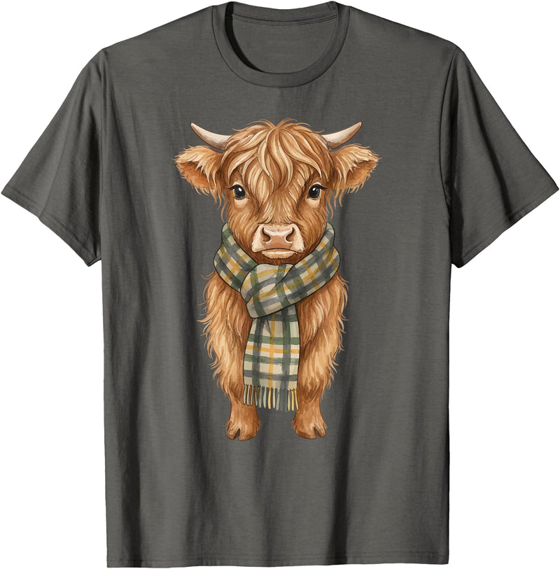 Farmer Cute Women Highland Cow Shirts Cozy Fall Autumn Highland Cow T-Shirt - Asphalt Grey