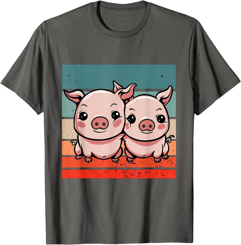 Cute Sibling Baby Little Pink Pig Sister Animal Pig Lovers T-Shirt - Asphalt Grey