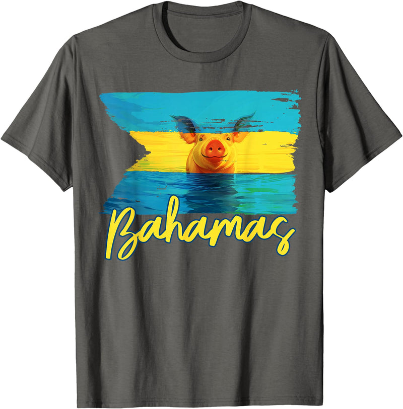 Swimming Pig Bahamas Beach Trips Bahamas Swimming Pig Flag Beach Caribbean Summer Vacation T-Shirt - Asphalt Grey