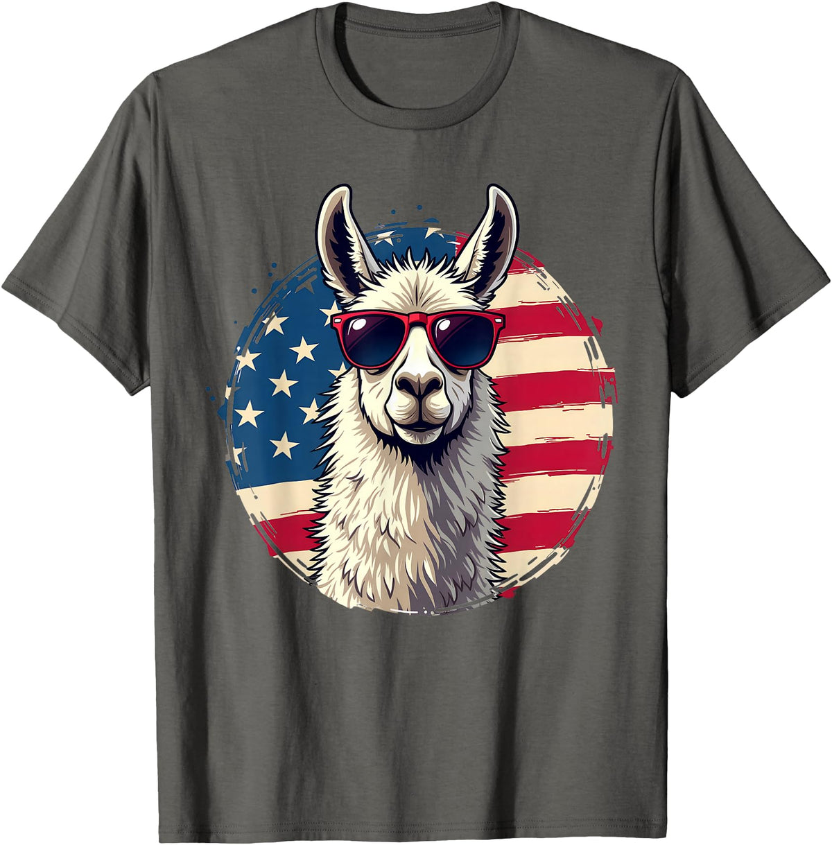Funny Llama Alpaca Animal Lover Gifts Clothing Llama Alpaca American Flag USA Patriotic T-Shirt - Asphalt Grey