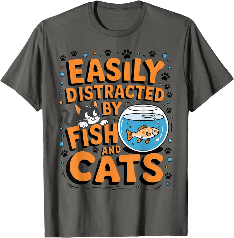 Easily distracted by Apparel Easily Distracted by Fish and Cats T-Shirt - Asphalt Grey