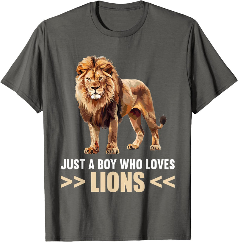 Lions Lion Lovers Shop Just a Boy who loves Lions Lion T-Shirt - Asphalt Grey
