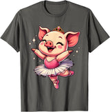 Pig Ballet Dancer Ballerina Pig Dancing T-Shirt - Asphalt Grey