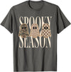 Spooky Season Ghost Halloween Shirt Spooky Season Leopard Camo Checkered Ghost Halloween Fall T-Shirt - Asphalt Grey