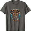 Native American Day American Indian Pride Bear Native American Indian Headdress Feather Tribal Bears T-Shirt - Asphalt Grey