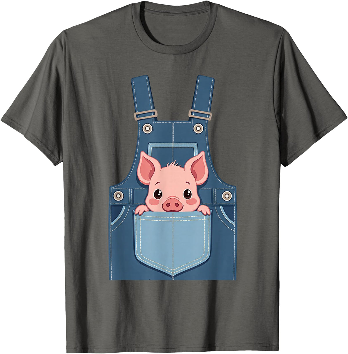 Pig Farm Animal Costumes Pig Costume - Funny Farmer, Pocket, Farm, Women, Men, Kids T-Shirt - Asphalt Grey