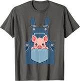 Pig Farm Animal Costumes Pig Costume - Funny Farmer, Pocket, Farm, Women, Men, Kids T-Shirt - Asphalt Grey