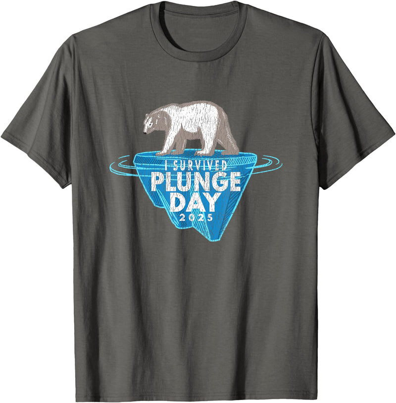 Take The Plunge Designs Polar Bear Plunge Event - Retro I Survived Plunge Day 2025 T-Shirt - Asphalt Grey