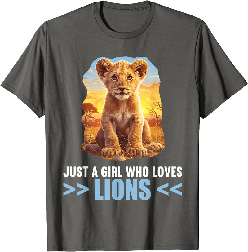 Lions Lion Lovers Shop Just a Girl who loves Lions Lion T-Shirt - Asphalt Grey