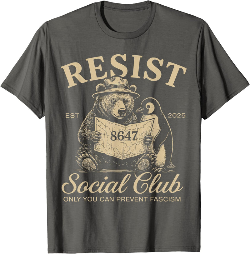 Bear Penguin Flippers Up Tees Bears Penguins Resist Social Club Only You Can Prevent T-Shirt - Asphalt Grey