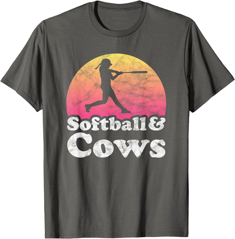 Softball and Cows Apparel Co Softball and Cows Women or Girls Cow T-Shirt - Asphalt Grey