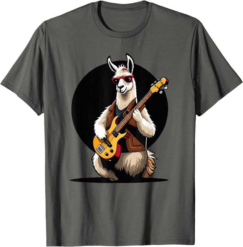 Music Lovers Alpaca Llama playing Guitar Llama playing Electric Guitar, Llama Guitarist T-Shirt - Asphalt Grey