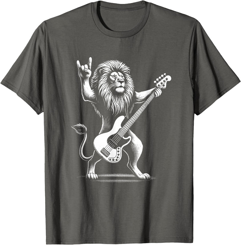 Funny Guitar Lion Lovers Costume for Guitarist Rock n Roll Lion Playing Guitar Funny Men Women Lion T-Shirt - Asphalt Grey