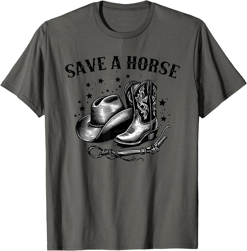 Save A Horse Ride A Cowboy Save A Horse Western Country Retro Cowboy T-Shirt - Asphalt Grey