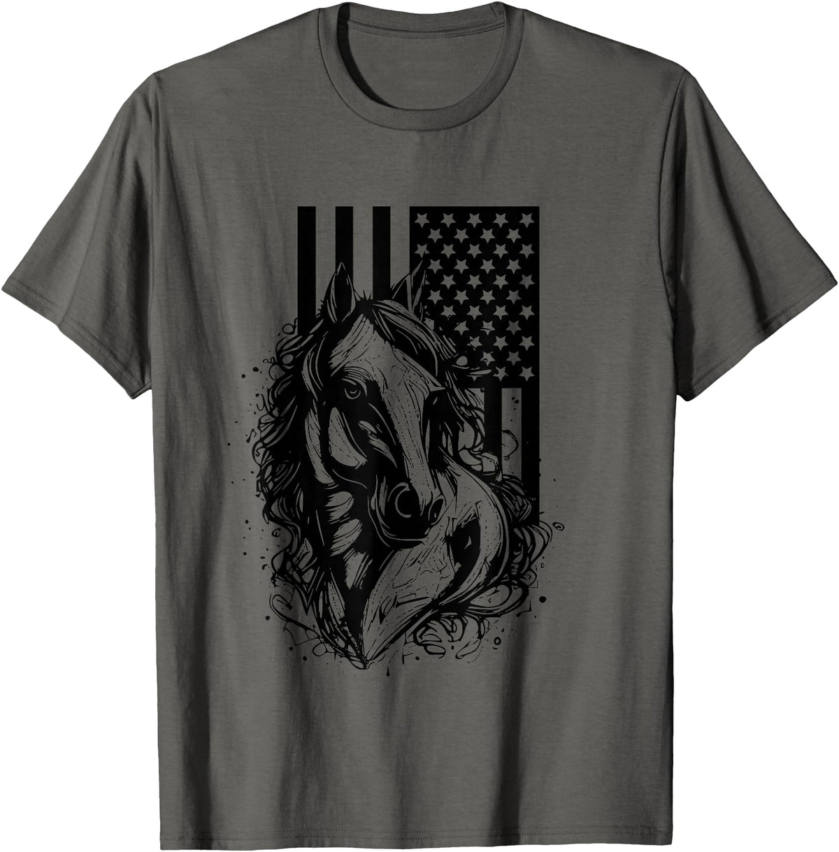 BASBO American Flag Horseback Riding Apparel - Horse T-Shirt - Asphalt Grey
