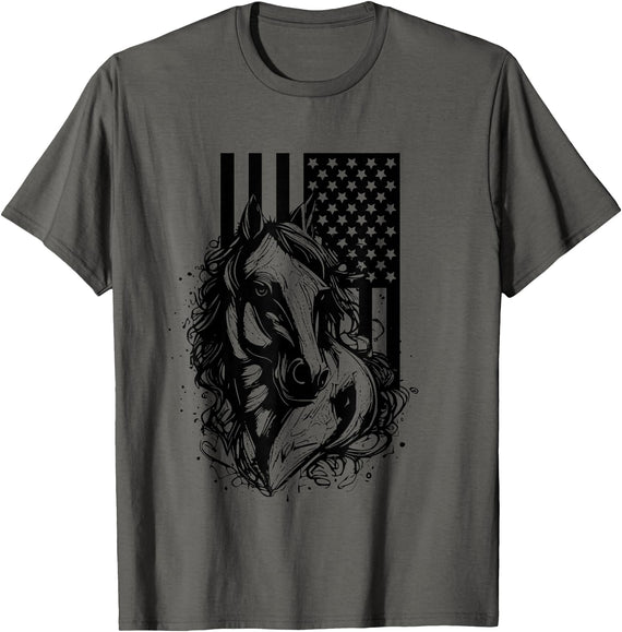 BASBO American Flag Horseback Riding Apparel - Horse T-Shirt - Asphalt Grey