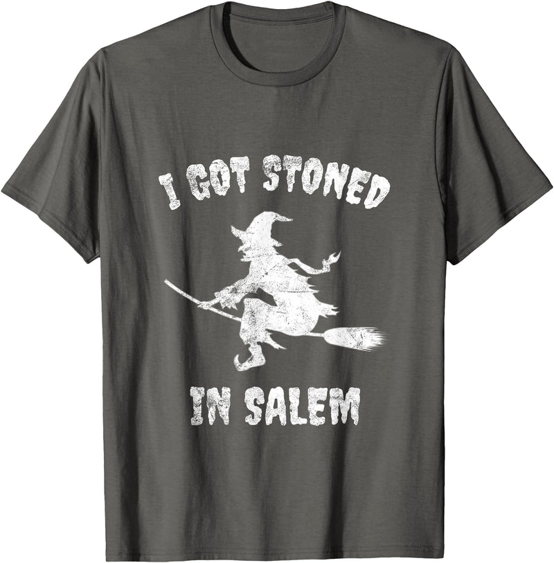 Salem Witches And Brooms Club I Got Stoned In Salem Halloween Witches Broomstick T-Shirt - Asphalt Grey