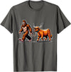 Bigfoot And Scottish Highland Cow Walking Humor Bigfoot Takes Scottish Highland Cow for a Walk T-Shirt - Asphalt Grey