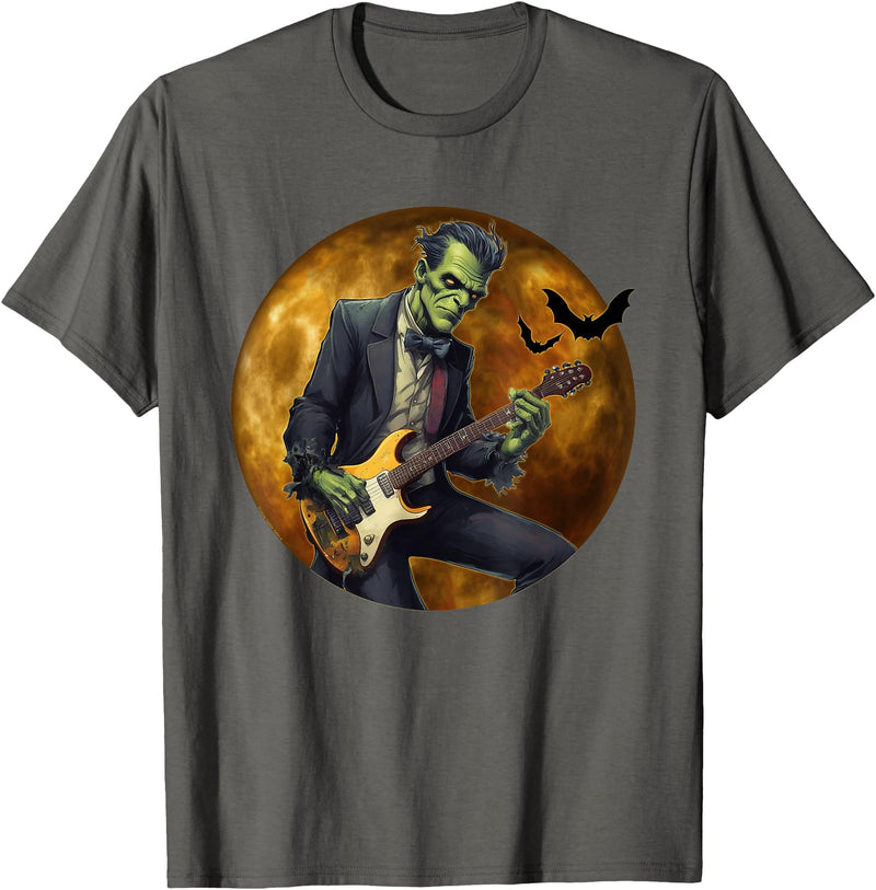 Dibble Dabble Designs Halloween Halloween Cool Monster Playing Electric Guitar T-Shirt - Asphalt Grey